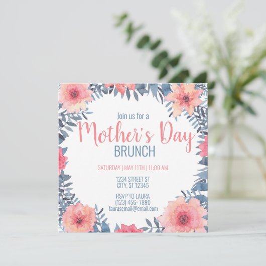 Floral Moederdag Brunch Uitnodiging (Staand voorkant)