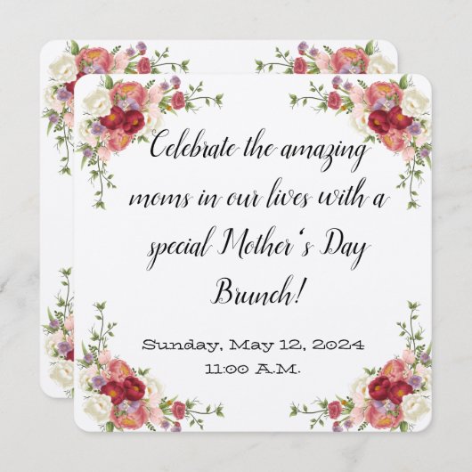 Floral Moederdag Brunch Uitnodiging (Voorkant / Achterkant)