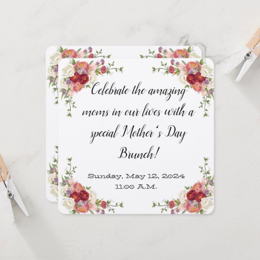 Floral Moederdag Brunch Uitnodiging (Voorkant / Achterkant in situ)