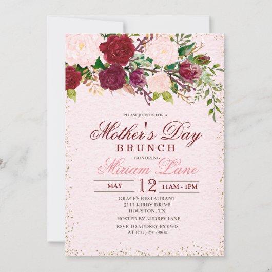 Floral Moederdag Brunch Uitnodiging (Voorkant)