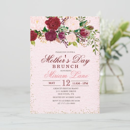 Floral Moederdag Brunch Uitnodiging (Staand voorkant)