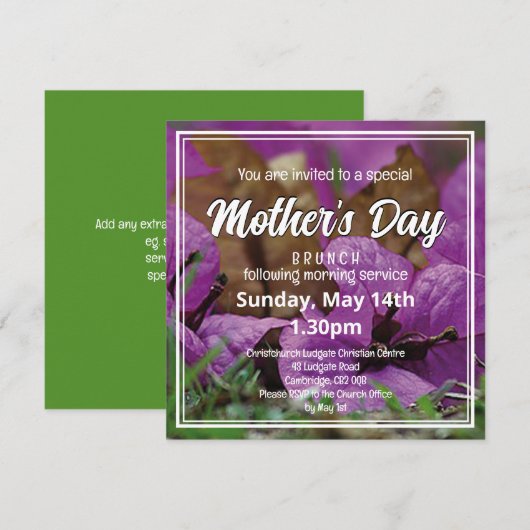 Floral MOEDERDAG Church BRUNCH Kaart (Voorkant / Achterkant)