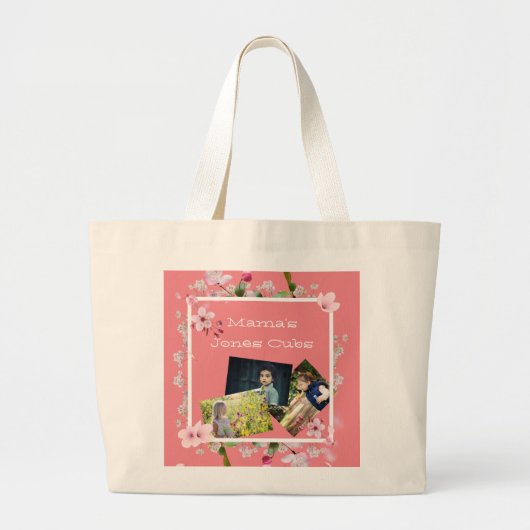 Floral Moederdag Mama's drie foto's cubs Grote Tote Bag (Voorkant)