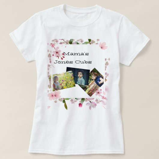 Floral Moederdag Mama's drie foto's cubs T-shirt (Design voorkant)