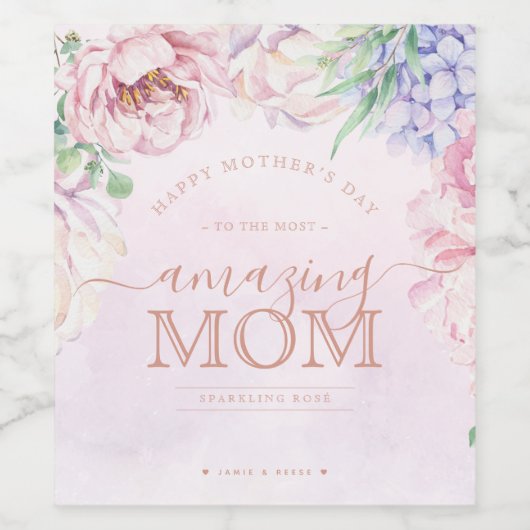 Floral Moederdag Personalized Wijn Etiket (Enkel label)
