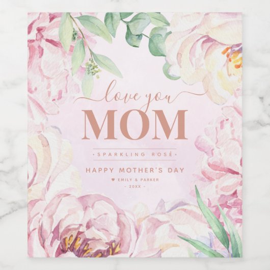 Floral Moederdag Personalized Wijn Etiket (Enkel label)
