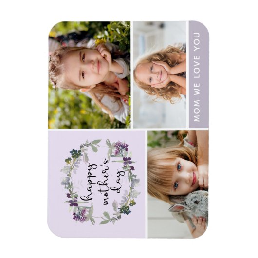 Floral Moederdag Photo Collage Magneet (Verticaal)