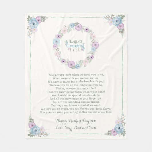 Floral Moederdag Poem Fleece Blanket for Grandma Deken (Voorkant)