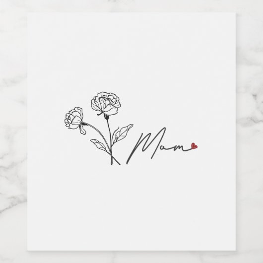 Floral Mom Line Art – Moederdag cadeau Wijn Etiket (Enkel label)