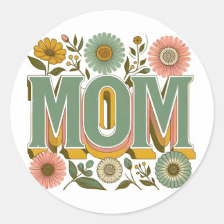 Floral MOM Retro Typography – Mother's Day Shirt Ronde Sticker