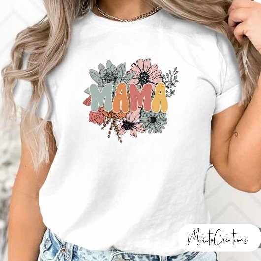 Floral mom t-shirt, retro letter, mother's day t-shirt