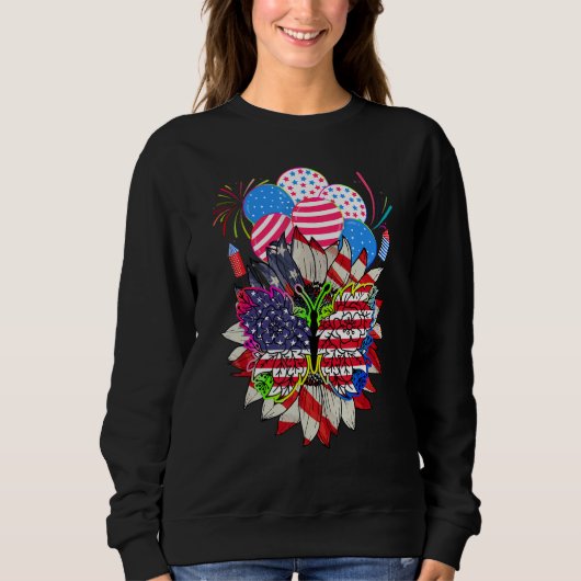 Floral Monarch Butterfly American Flag 4th Of July Trui (Voorkant)