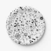 Floral Monochrome Line Art Papieren Bordje (Voorkant)