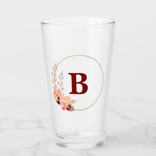 Floral Monogram 16 oz. Glazen beker (Voorkant)