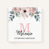 Floral Monogram 21e Verjaardagsfeestje Gastenboek Notitieboek (Voorkant)