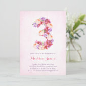 floral monogram 3e verjaardagskaarten voor meisje kaart (Staand voorkant)