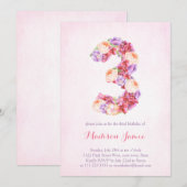 floral monogram 3e verjaardagskaarten voor meisje kaart (Voorkant / Achterkant)