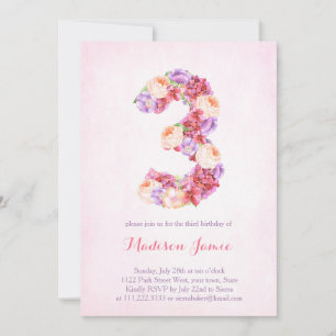 floral monogram 3e verjaardagskaarten voor meisje kaart