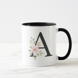 Floral Monogram A Mug – Elegant Letter A with Soft Mok