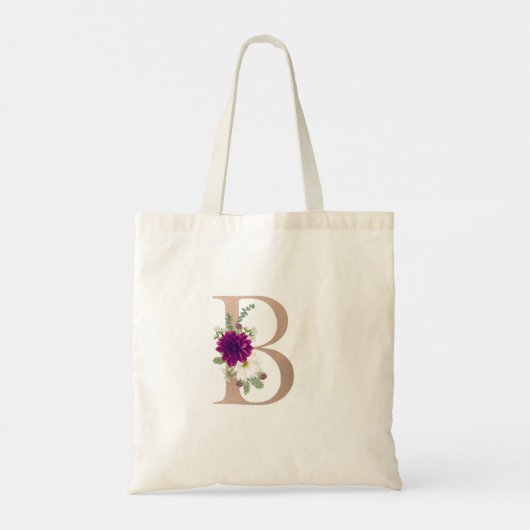 Floral Monogram Aangepaste naam-letter B Tote Bag (Achterkant)