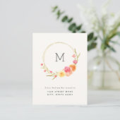 Floral Monogram Aankondiging adres wijzigen Briefkaart (Staand voorkant)