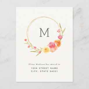 Floral Monogram Aankondiging adres wijzigen Briefkaart