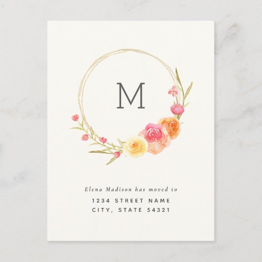 Floral Monogram Aankondiging adres wijzigen Briefkaart (Voorkant)