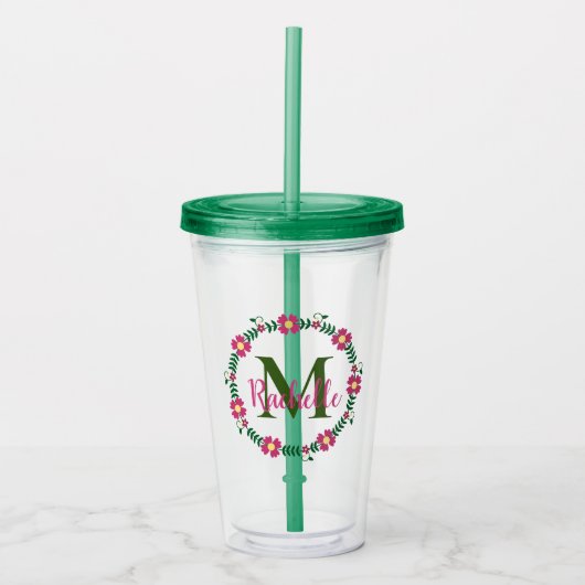 Floral Monogram Acryl Drinkbeker (Voorkant)