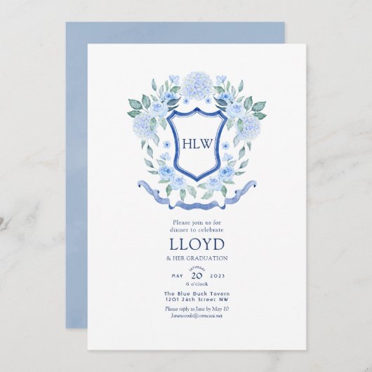 Floral Monogram Afstuderen Kaart (Voorkant / Achterkant)