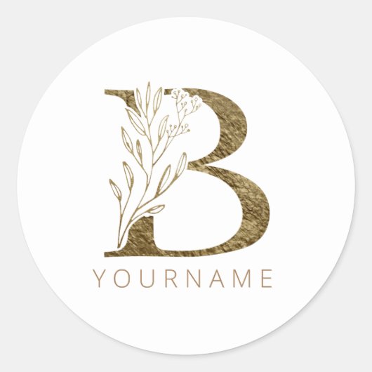 Floral Monogram B Elegant Gold Foliage Ronde Sticker (Voorkant)