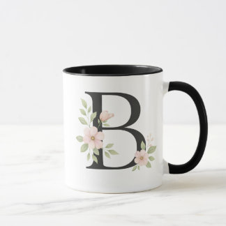Floral Monogram B Mug – Elegant Letter B with Soft Mok