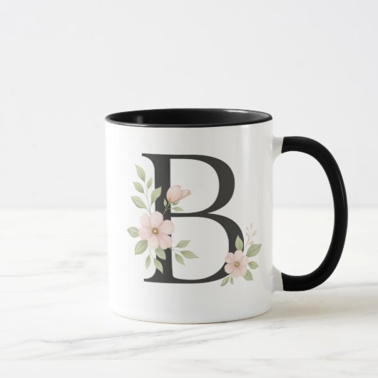 Floral Monogram B Mug – Elegant Letter B with Soft Mok (Rechts)