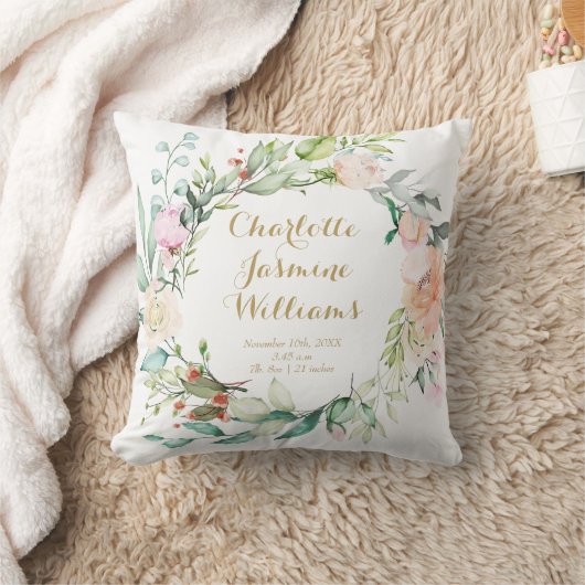 Floral Monogram Baby Birth Stats Nursery Kussen (Deken)