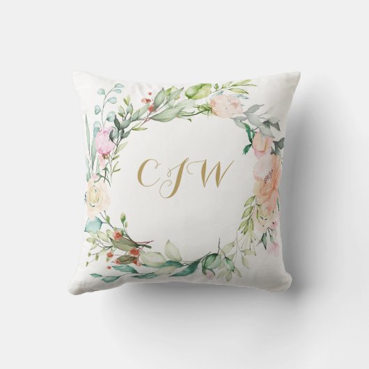Floral Monogram Baby Birth Stats Nursery Kussen (Achterkant)