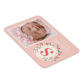 Floral Monogram Baby Girl Aankondiging Blush Pink Magneet (Rechterzijde)