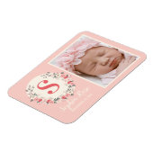 Floral Monogram Baby Girl Aankondiging Blush Pink Magneet (Linkerzijde)