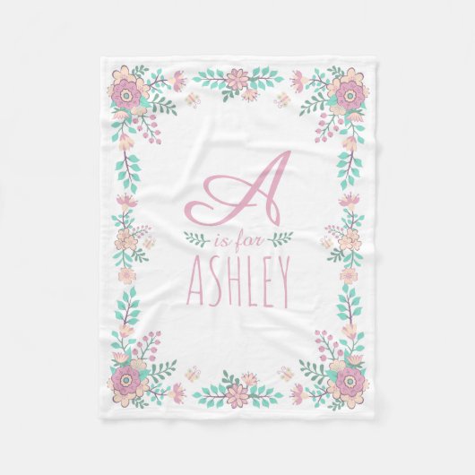 Floral Monogram Baby Girl Fleece Blanket (Voorkant)