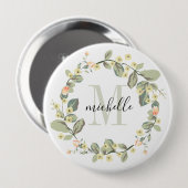  Floral Monogram Baby Peach Blossom Ronde Button 4,0 Cm (Voorkant /achterkant)
