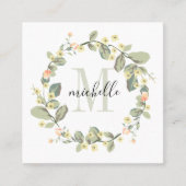  Floral Monogram Baby Peach Blossom Vierkante Visitekaartje (Voorkant)