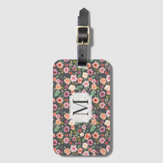  Floral | Monogram Bagagelabel (Voorkant (verticaal))
