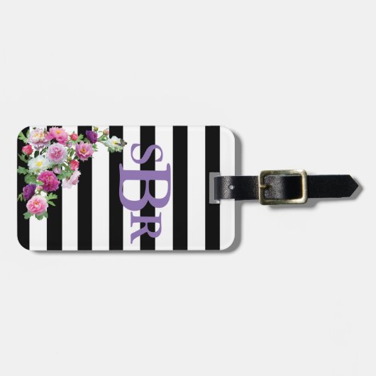 Floral Monogram Bagagelabel (Voorkant horizontaal)