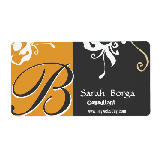 Floral Monogram Big Daylily Zwart Goud Etiket (Voorkant)