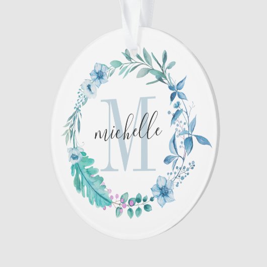  Floral Monogram Blue Spring Ornament (voorkant)