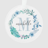  Floral Monogram Blue Spring Ornament (voorkant)