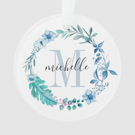 Floral Monogram Blue Spring Ornament (voorkant)