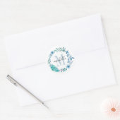 Floral Monogram Blue Spring Ronde Sticker (Envelop)