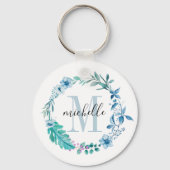 Floral Monogram Blue Spring Sleutelhanger (Voorkant)