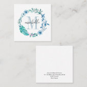 Floral Monogram Blue Spring Vierkante Visitekaartje (Voorkant / Achterkant)
