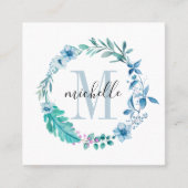 Floral Monogram Blue Spring Vierkante Visitekaartje (Voorkant)