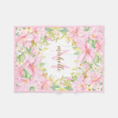Floral Monogram Botanisch Blush Roze Baby Girl Fleece Deken (Voorkant (Horizontaal))
